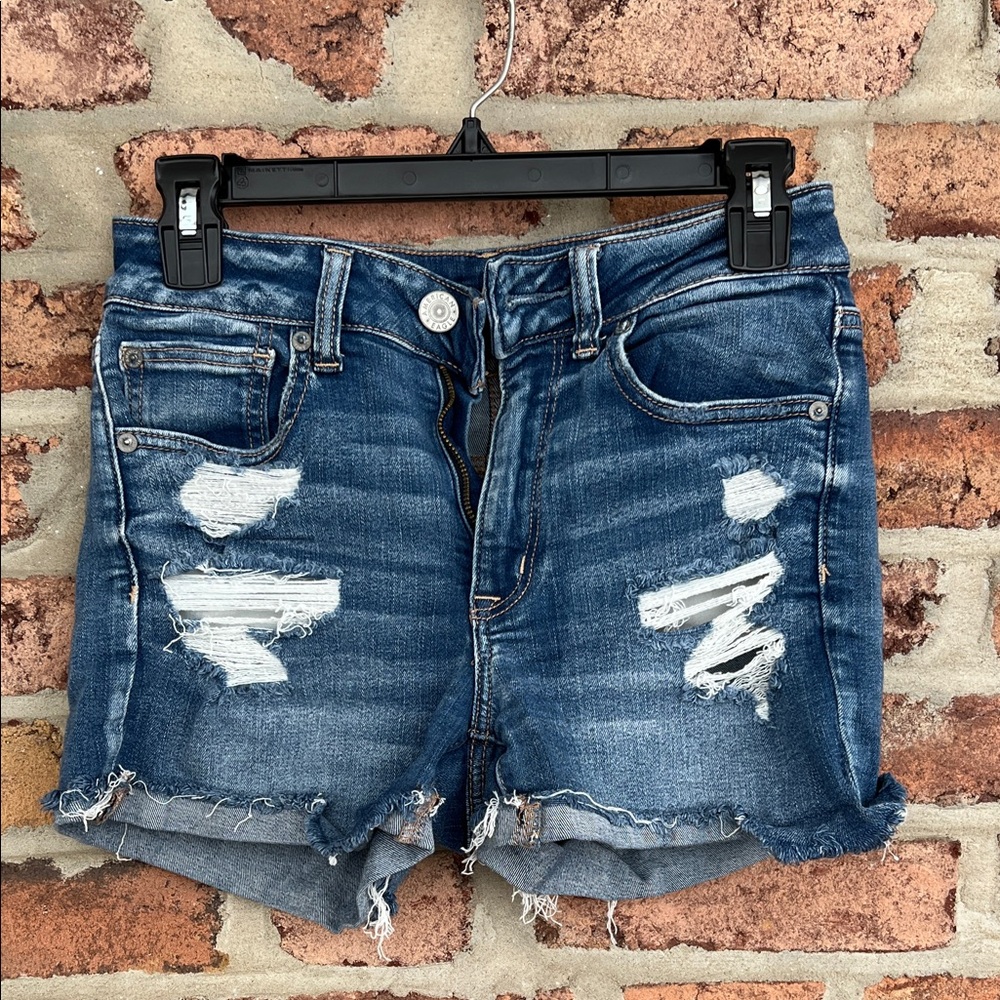 American Eagle Hi-Rise Shortie Distressed Denim Shorts